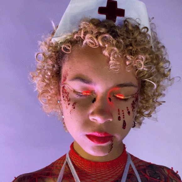 Red LED Light Up Eyelashes Eyeliner Body Jewelry Makeup Stick On 7 Light Modes - Picture 5 of 11